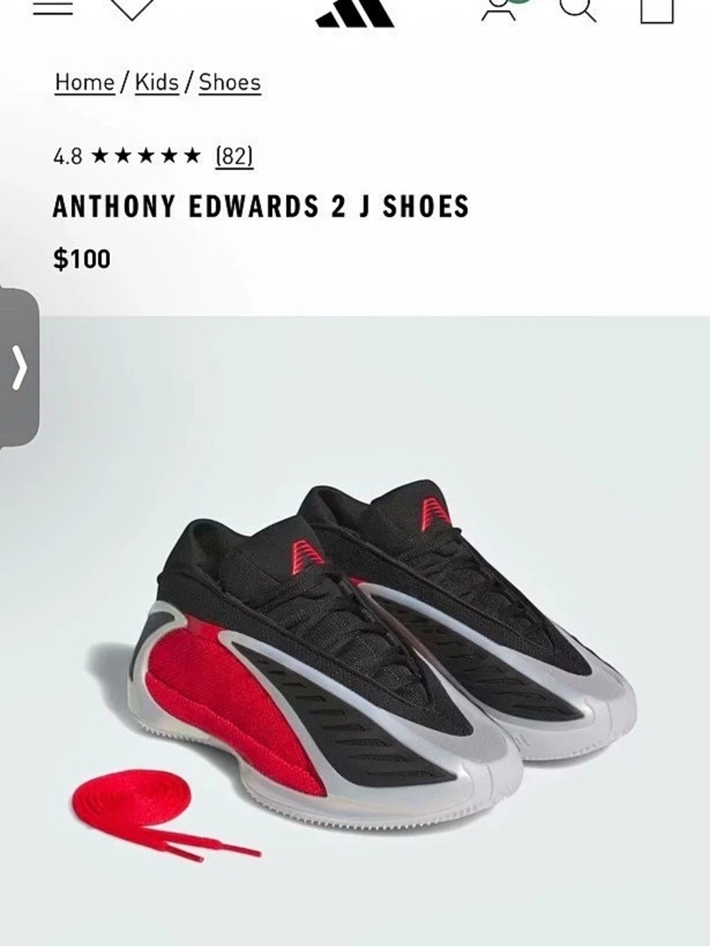 adidas Anthony Edwards 2 J Basketball Shoes Black & Red